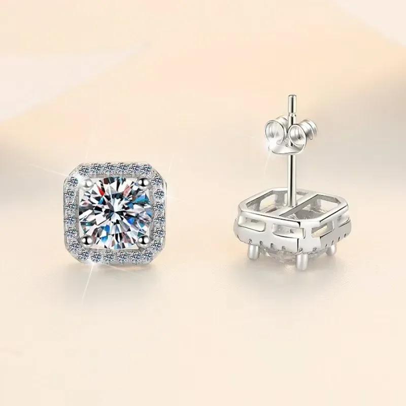 Boucles d'oreilles en diamant Mosonite, sac carré, bijoux de mariage, fête simple et à la mode, cade