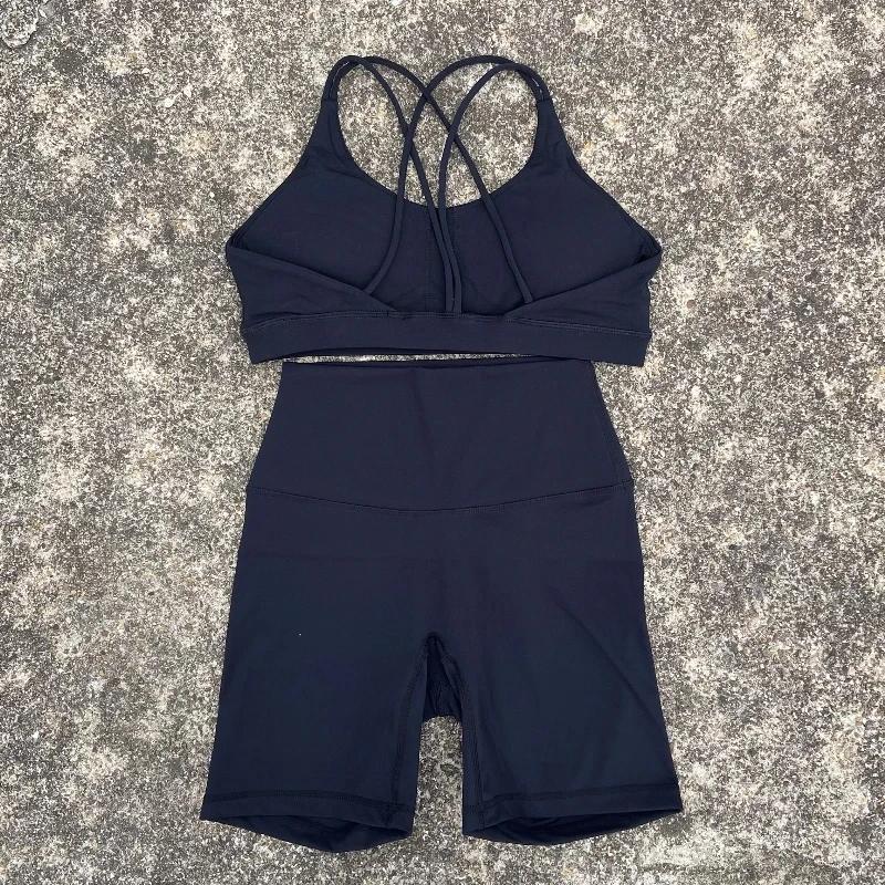 Ensemble de cyclisme court de Yoga pour femmes, couleur unie, doux, dos croisé, soutien-gorge + Legg