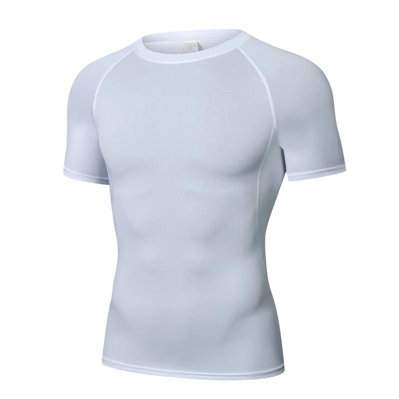 T-shirt de sport à manches courtes pour hommes, séchage rapide, haut de fitness, chemise moulante, e