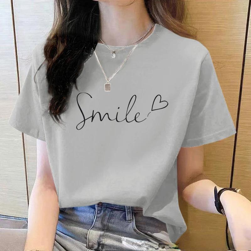 2025 été ample femmes T-Shirt de haute qualité col rond couleur unie à manches courtes femmes vêteme