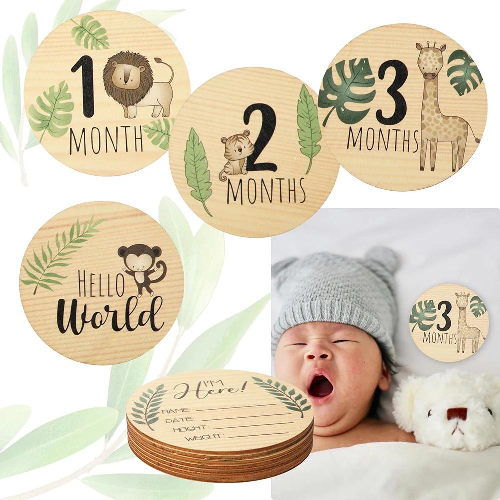 Accessoires de photographie pour nouveau-nés, 7 pièces, cartes de jalon mensuelles en bois, cadeaux