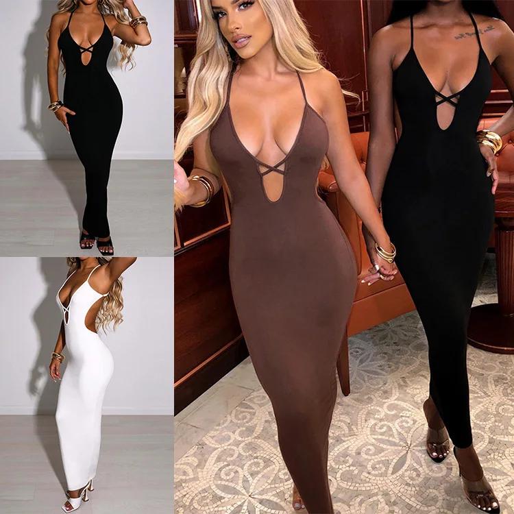 Y2K populaire transfrontalier européen et américain femmes été bandage sexy hanche Wrap robe noir
