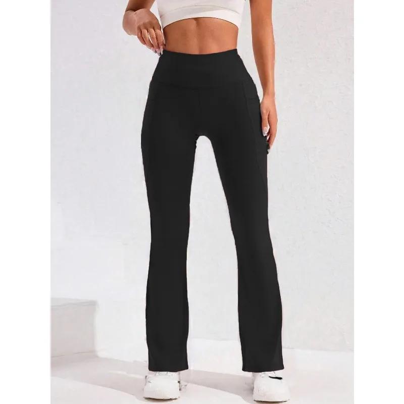  Pantalon de Yoga taille haute évasé pour femmes, avec poche, Push-Up, collants de course, jambes