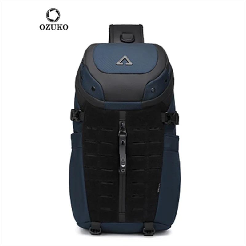 Ozuko-Sac à bandoulière étanche pour homme, sac de poitrine, sac à bandoulière antivol, USB, message