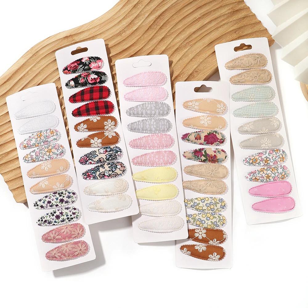 Pinces à cheveux en alliage de coton imprimé frais, 10 pièces/lot, épingles à cheveux en tissu à car