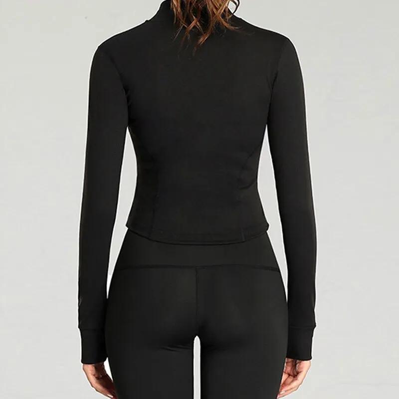 Veste de survêtement coupe cintrée pour femme, manteau de fitness à manches longues, veste de yoga a
