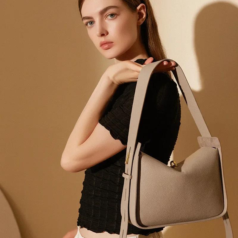 Sac à bandoulière en cuir de vachette véritable pour femme, design de niche, initié