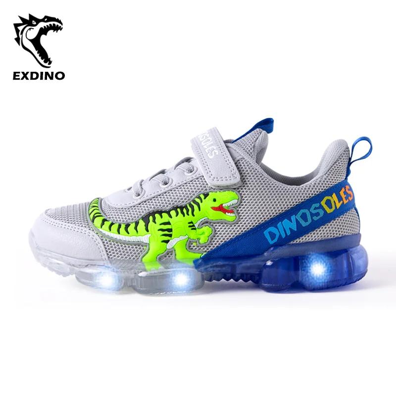 EXDINO T-REX LED 2-9Y garçons printemps automne maille chaussures de Tennis brillant enfants enfants