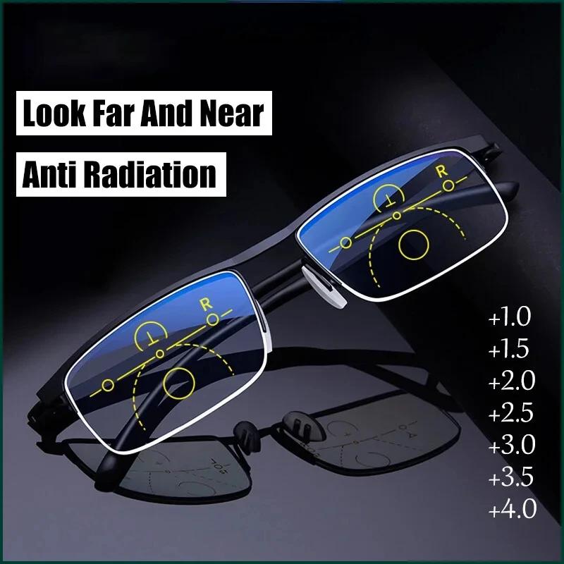 Lunettes de lecture multifocales progressives pour femmes et hommes, Anti-lumière bleue, demi-montur