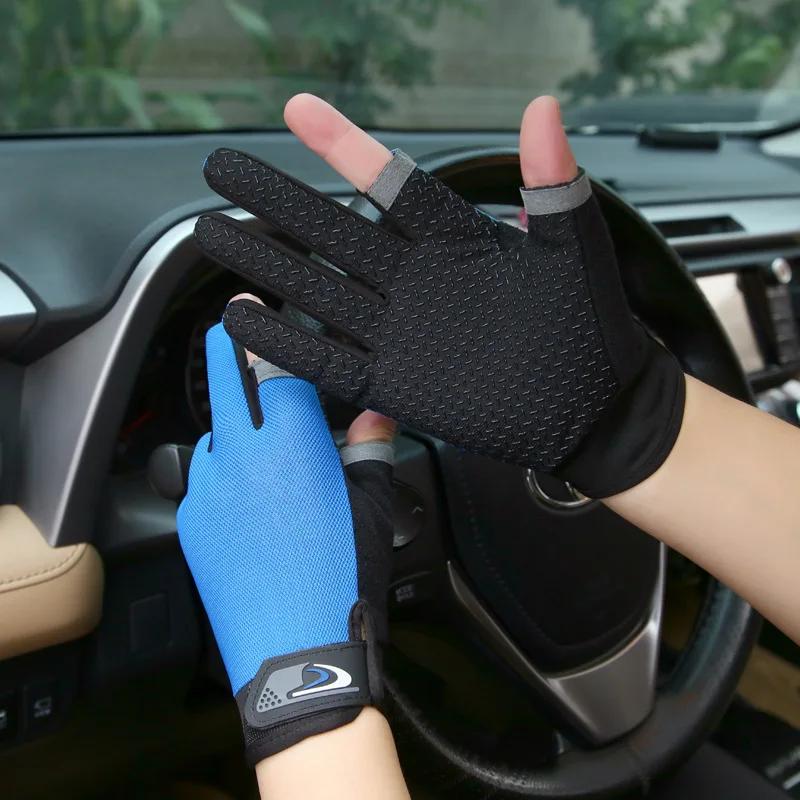 Gants de pêche d'été pour hommes et femmes, Anti-UV, cyclisme, coupe à deux doigts, écran tactile, a