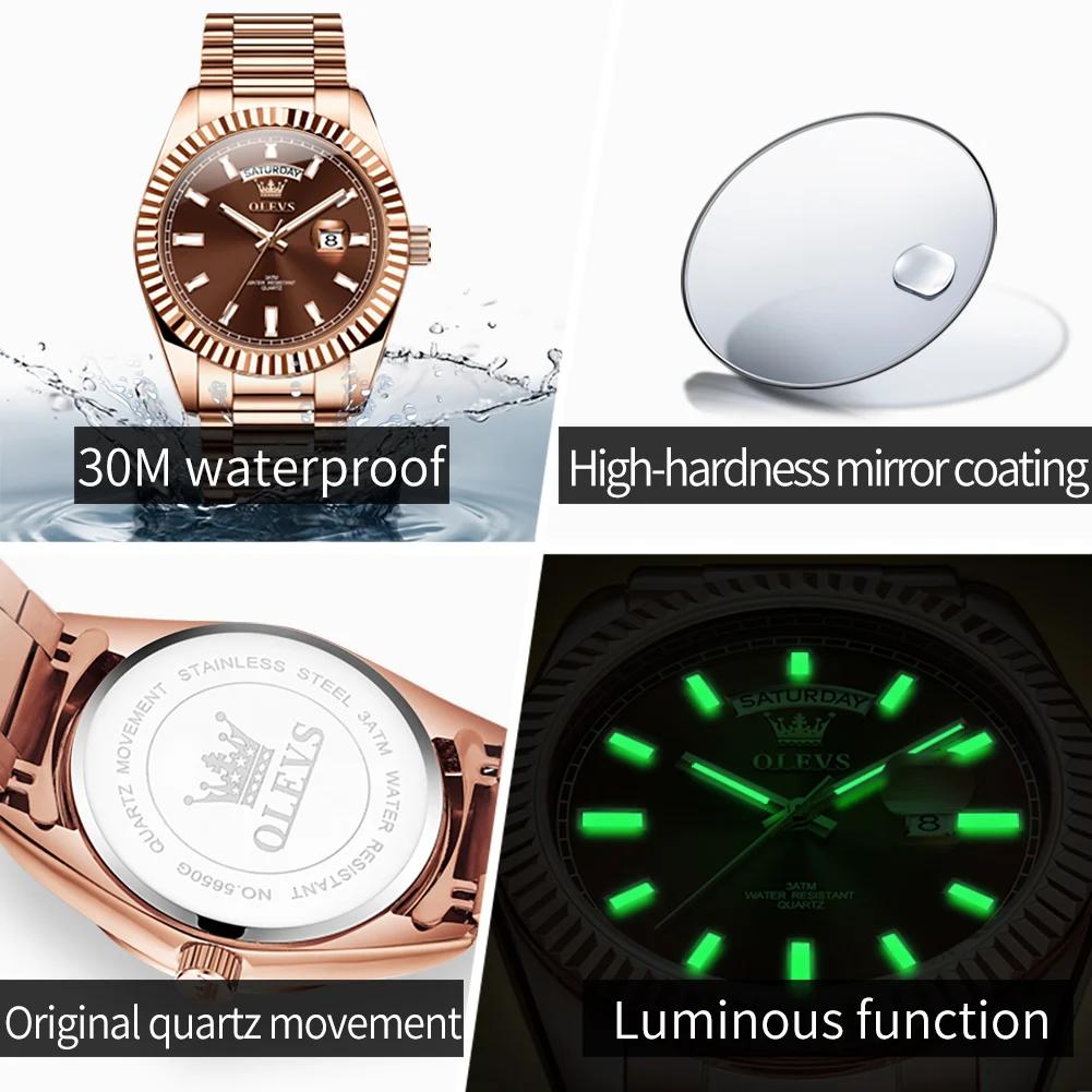 OLEVS montre pour hommes Top marque montre-bracelet de luxe pour hommes mode or Rose en acier inoxyd