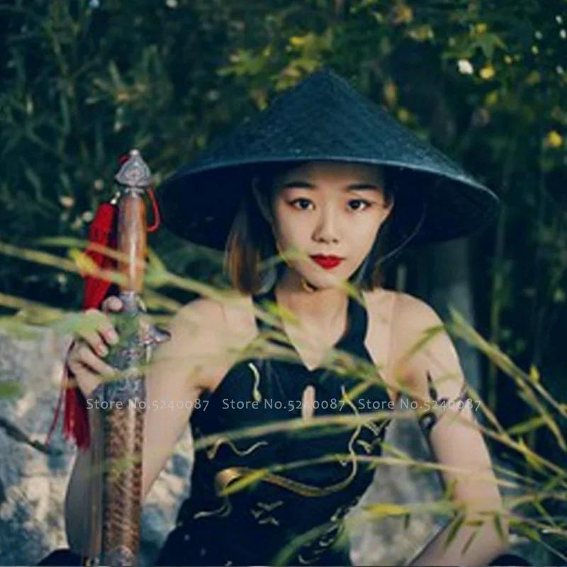Chapeau en bambou tissé de Style chinois traditionnel Kung Fu, Shaolin, samouraï japonais, Cosplay O