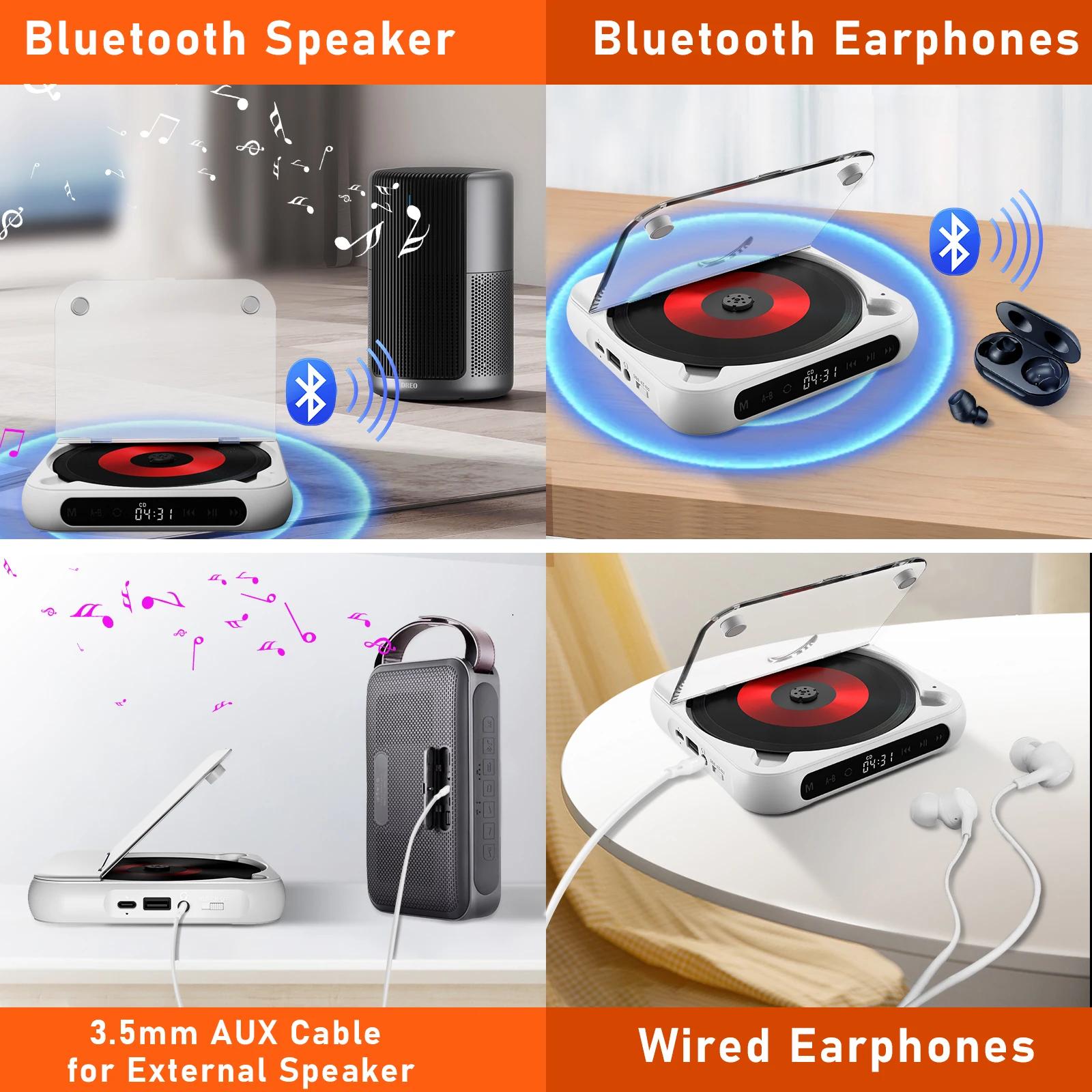 Lecteur CD KC918 - Haut-parleur Bluetooth portable, écran LED, lecteur stéréo, qualité sonore HIFI,