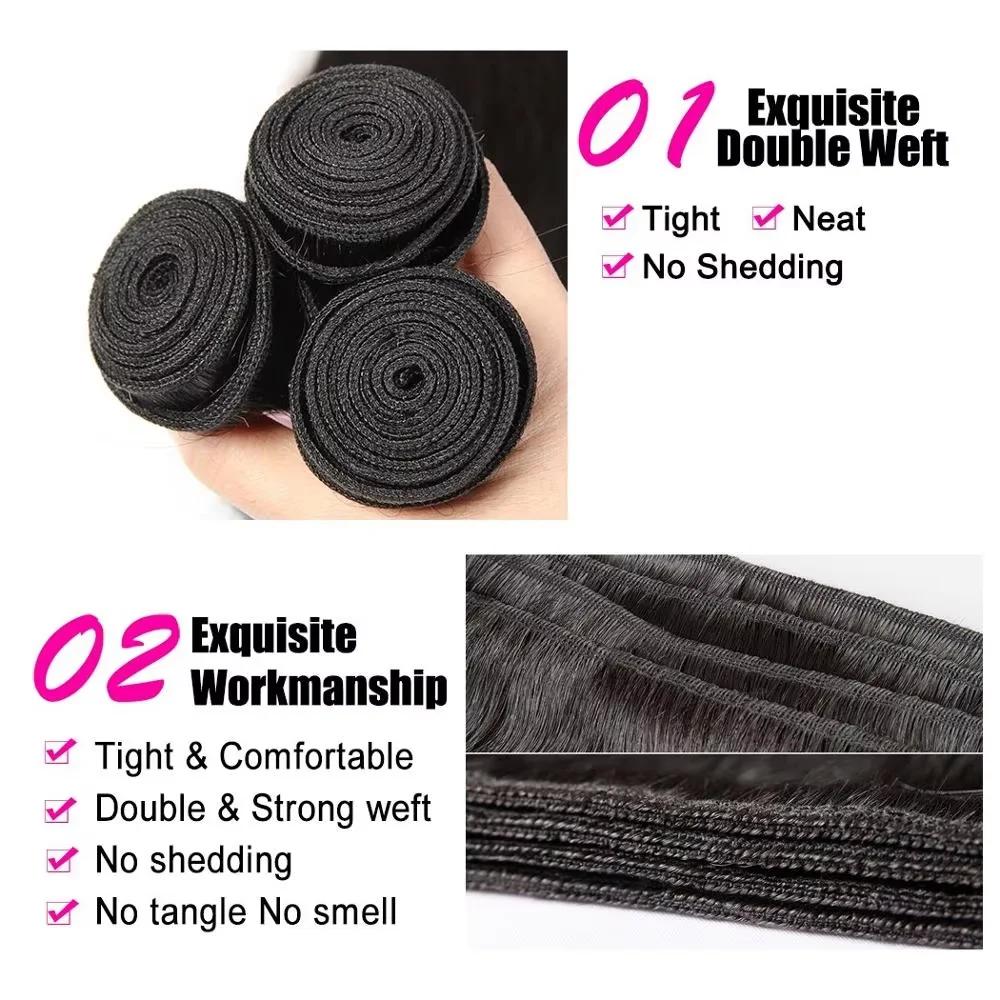 Extensions de cheveux naturels indiens vierges, lisses comme des baguettes, 26, 28, 30 pouces, 3 ou