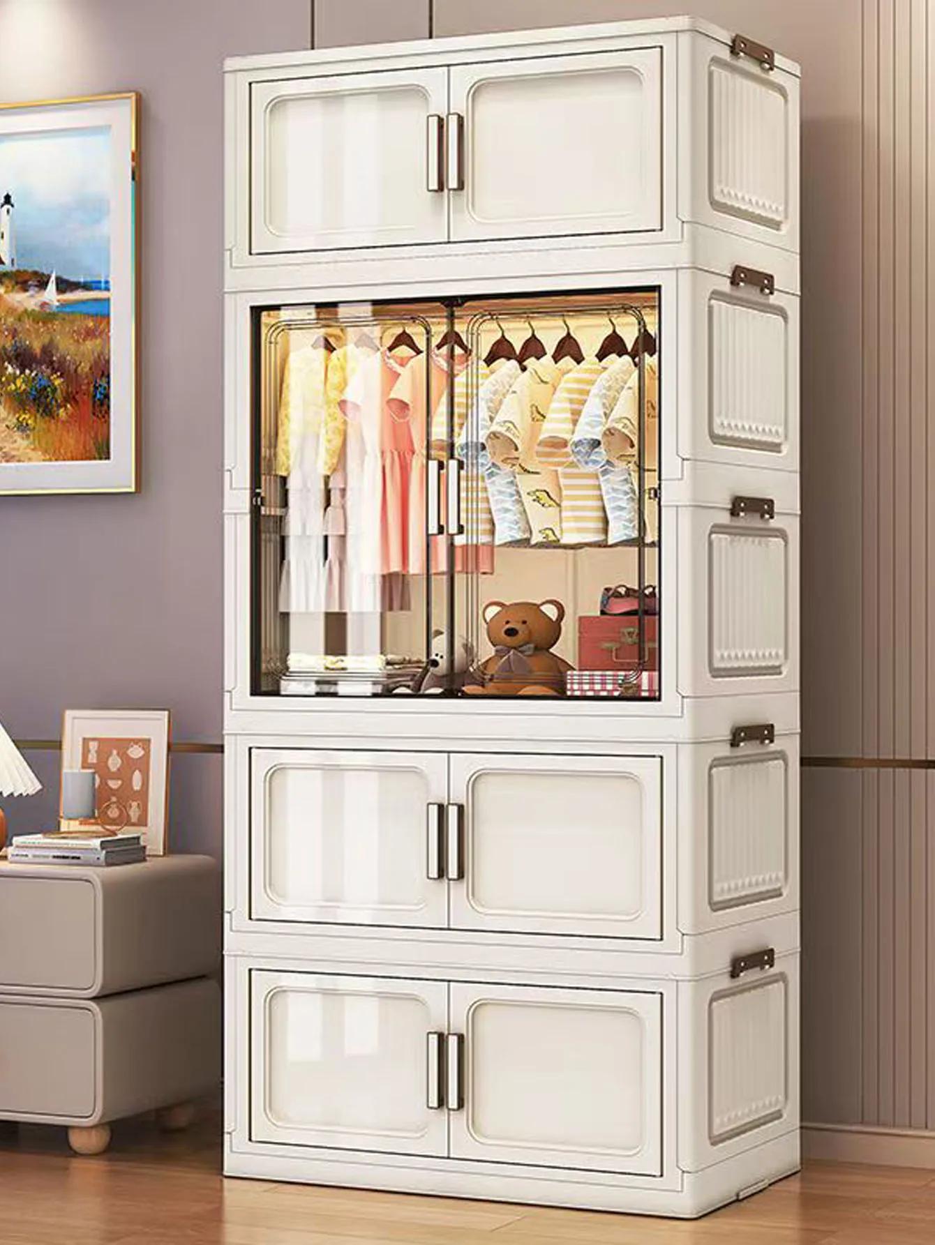 Armoire de rangement pliante multifonctionnelle avec portes blanc/noir/gris pour organisateur de sal