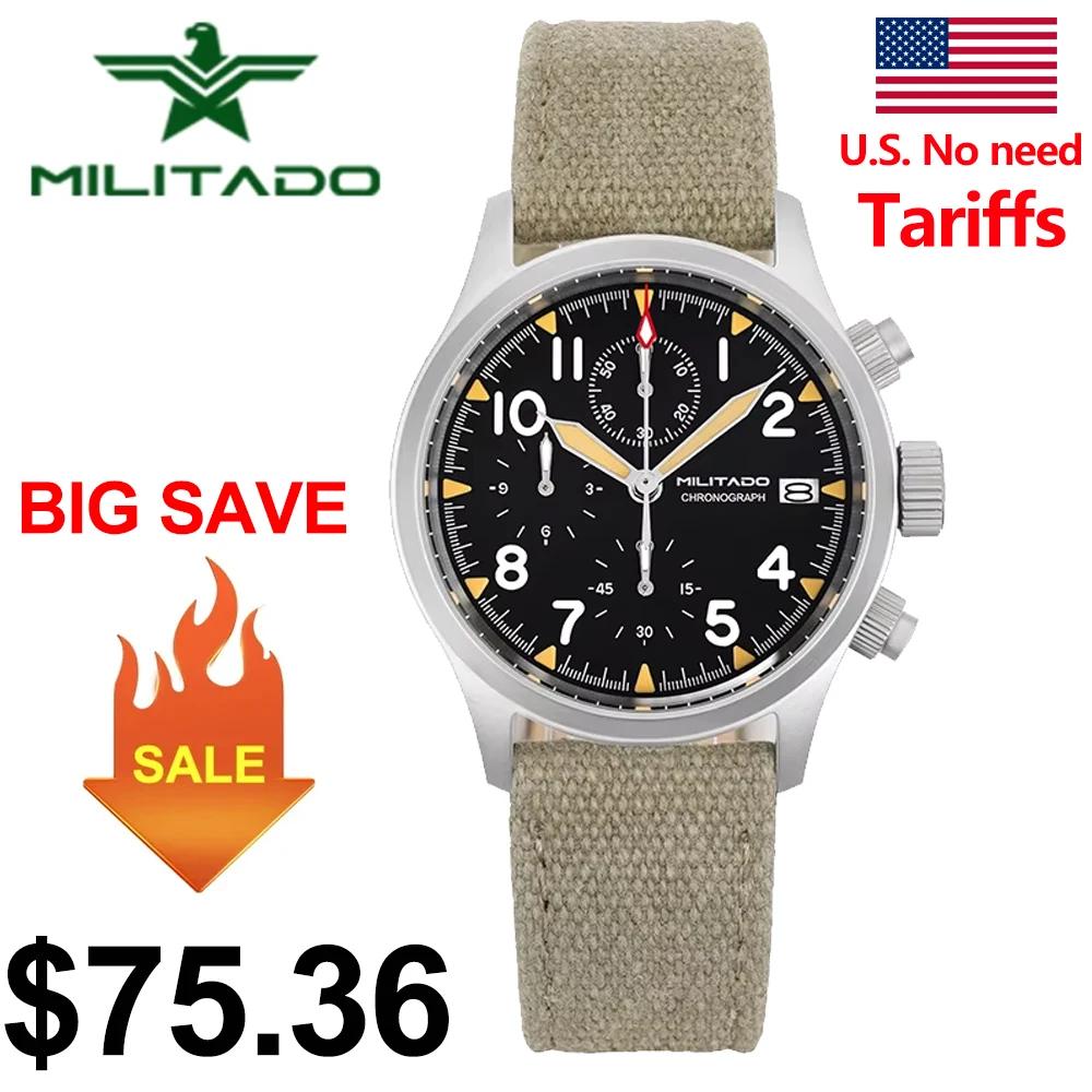 Militado ML1868KF rétro VK67 montre chronographe à Quartz boîtier en acier inoxydable 3 cadran étanc