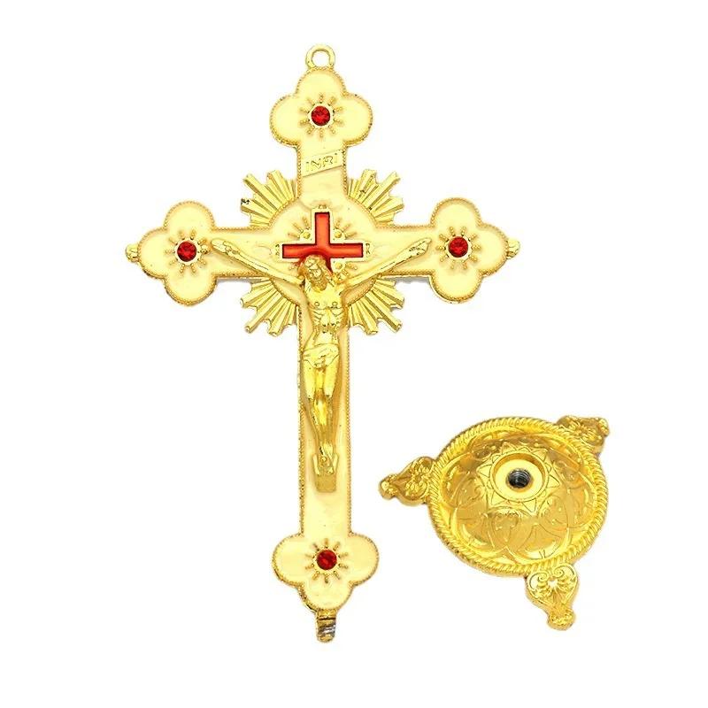 Figurines de reliques d'église, Crucifix de jésus-Christ sur le support, croix murale, décoration de
