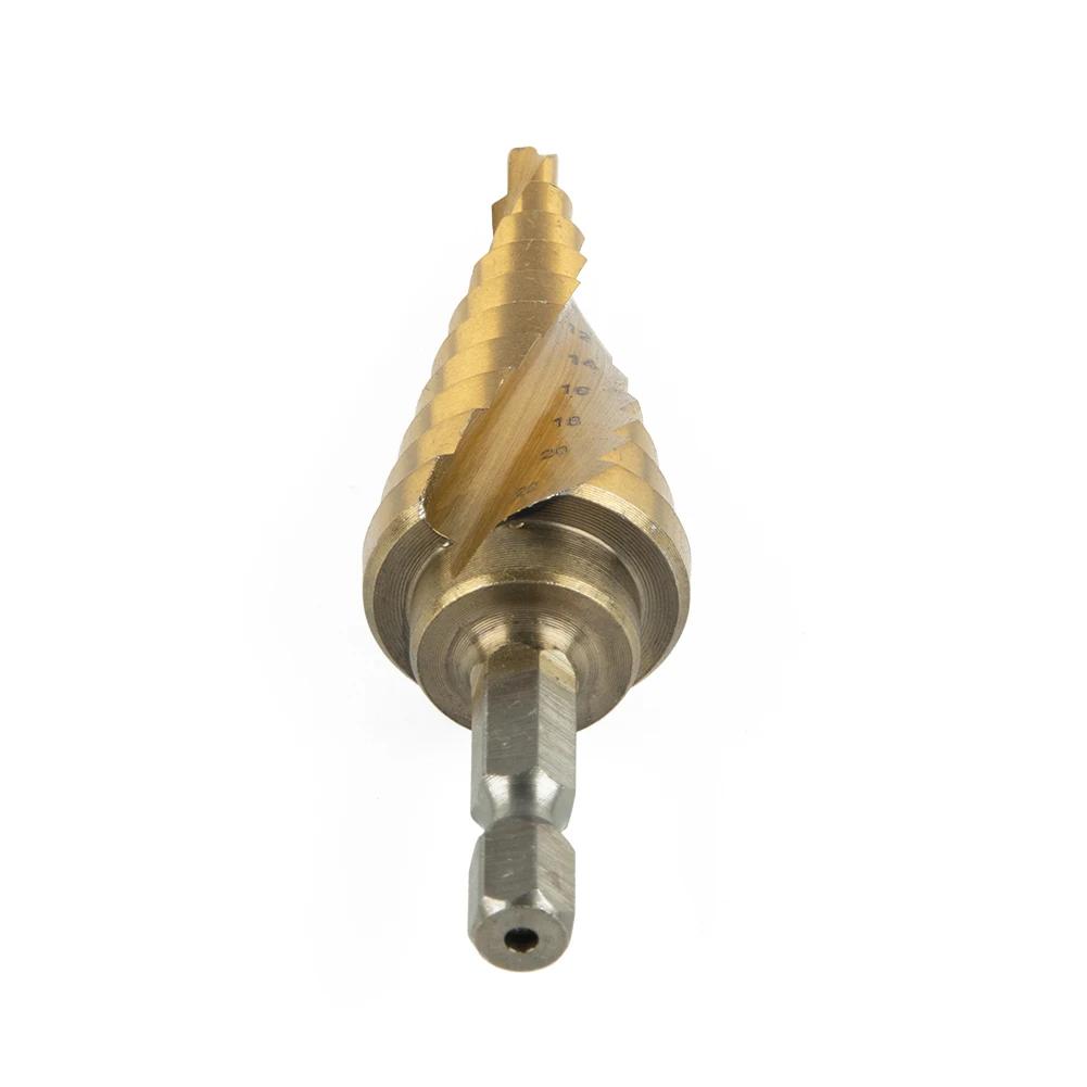 Forets étagés revêtus de titane en acier Hss 4-22mm, outils de coupe de cône étagé, coupe-trou pour