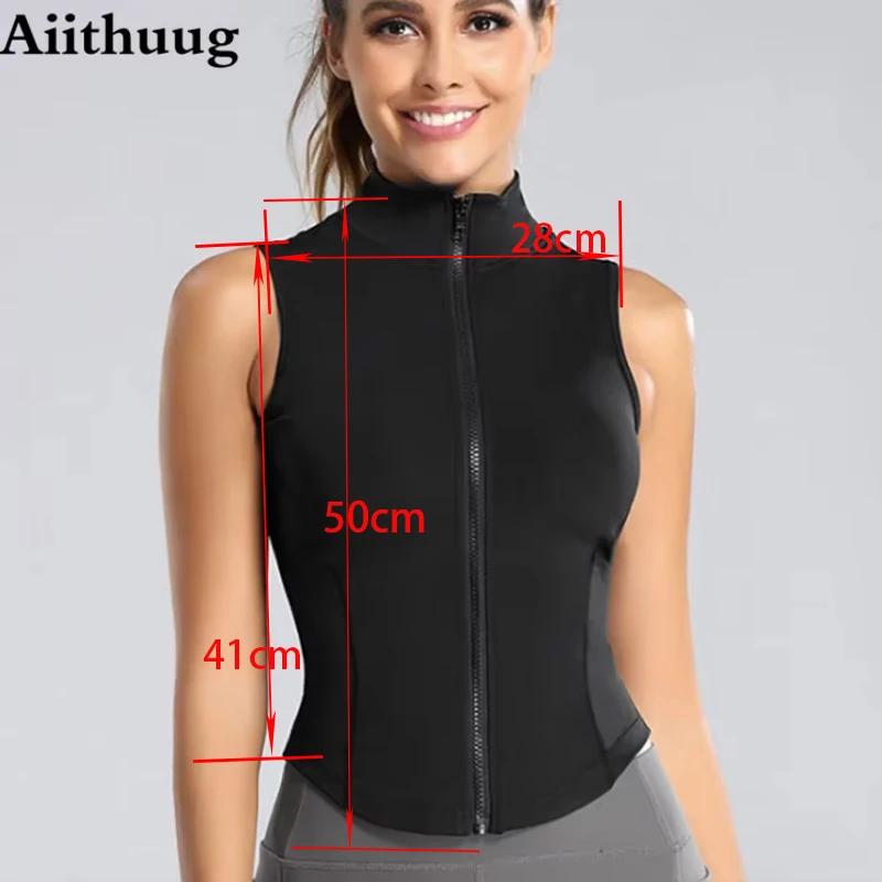 Aiithuug athlétique fermeture éclair Sweat gilet veste sans manches course dessus de Yoga col haut c
