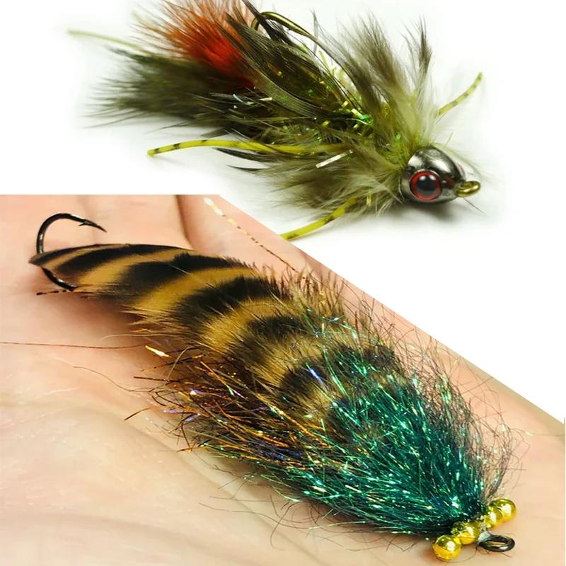 Selle de poule souple et bugger en laine grizzly, assressentide plumes de marabout, mouche premium,