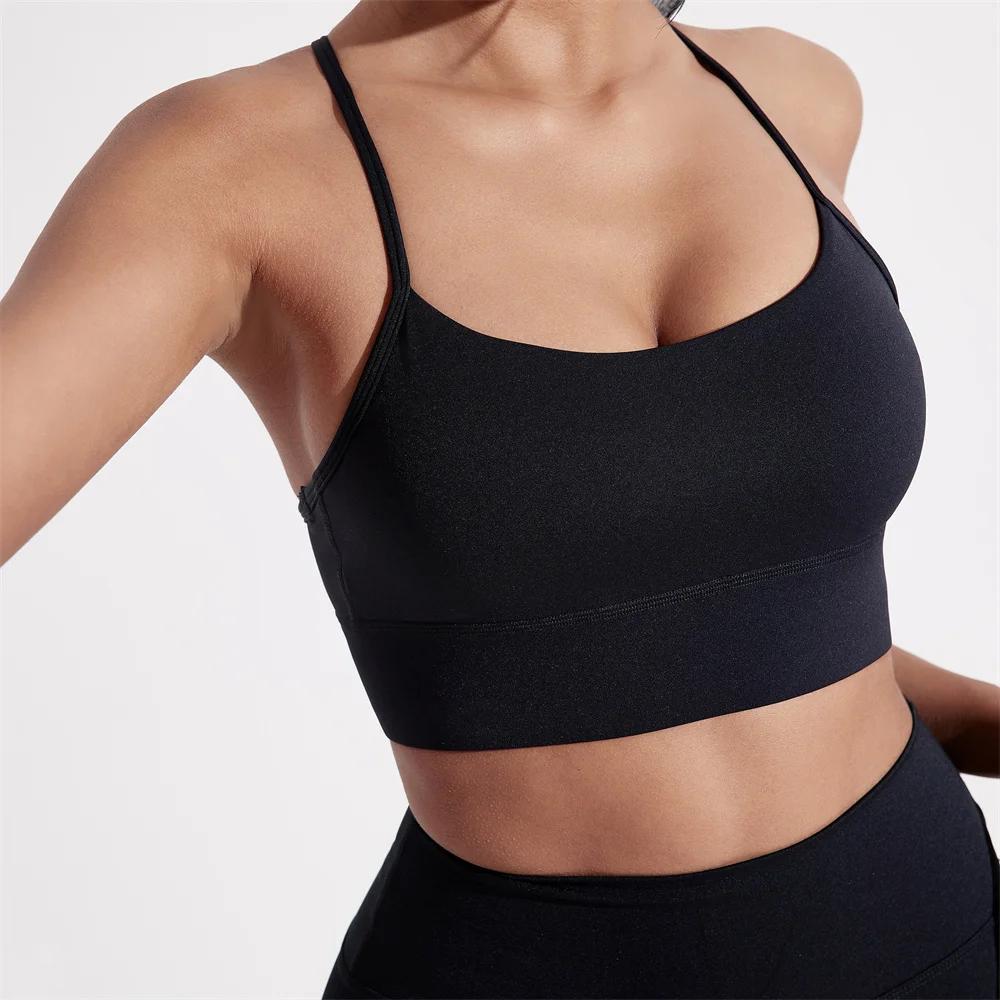 Soutien-gorge de Sport pour femmes, couleur unie, ligne en forme de Y, haut doux et serré, entraînem