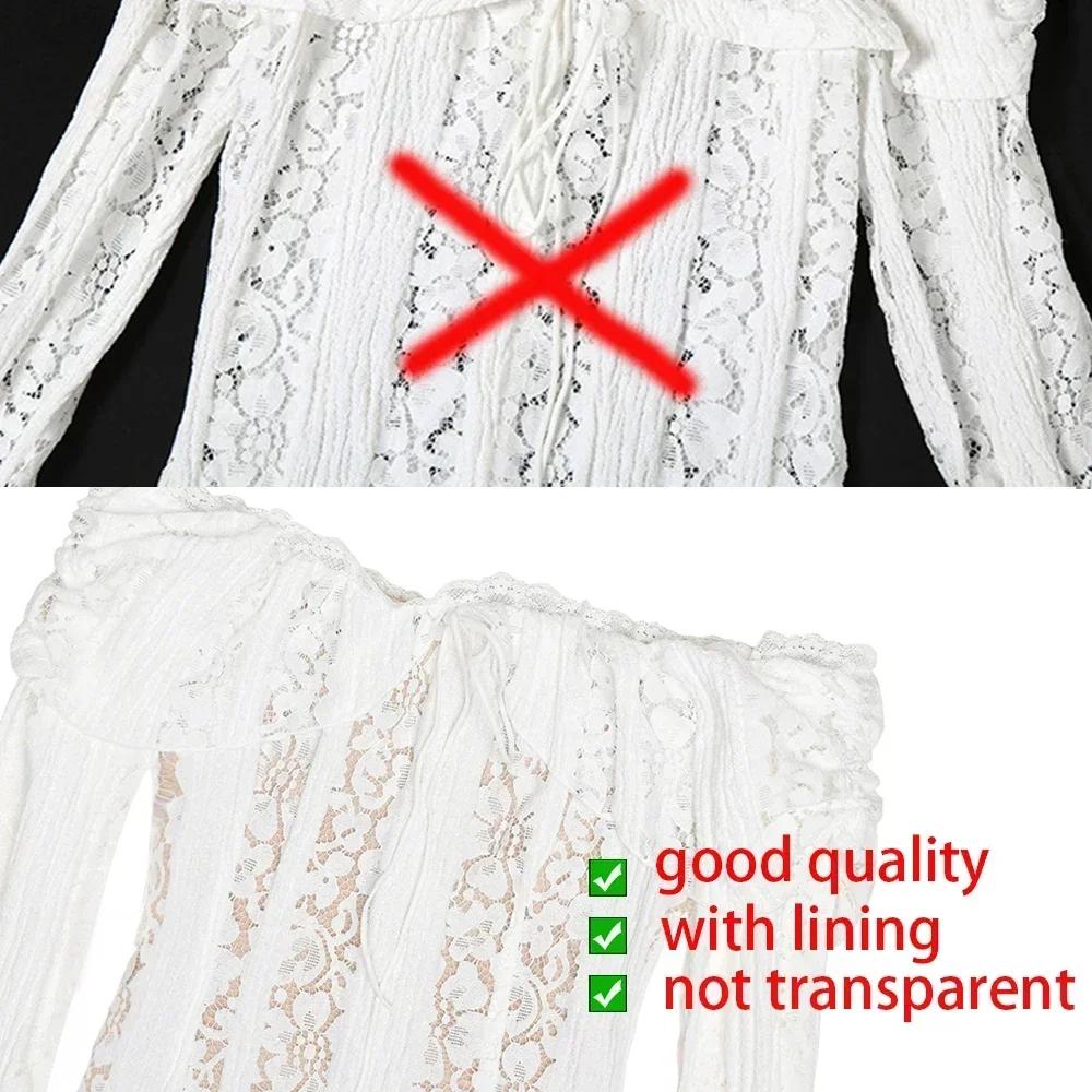 Oligai Robe Longue Dentelle Blanche Femme 2024 - Robe Épaules Dénudées Manches Évasées Bodycon pour