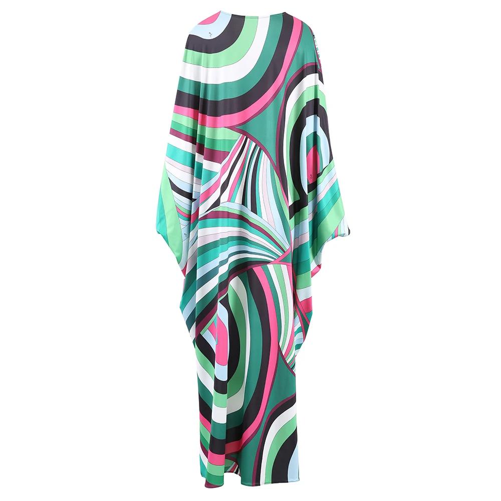 Robe rétro élégante, ample, manches chauve-souris, jupe longue, imprimé rayé, fête de vacances, Styl