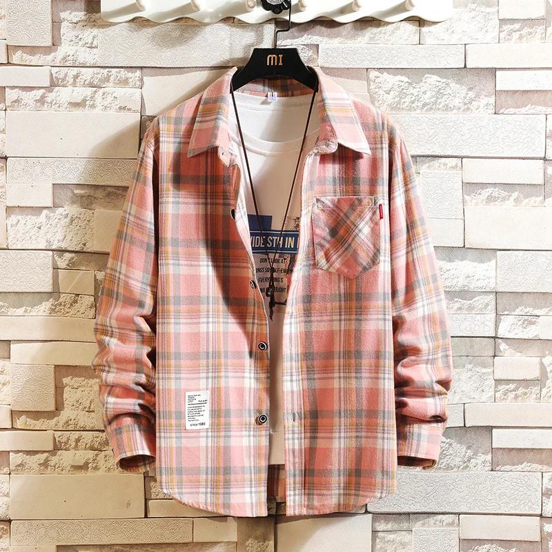 Chemise à carreaux à manches longues pour hommes, col rabattu, poche boutonnée, mode décontractée, é