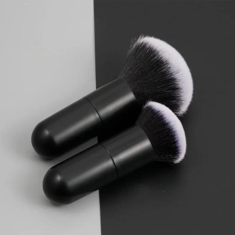 Grand manche rond pinceau à poudre pinceaux de maquillage noirs moelleux doux professionnel poudre f