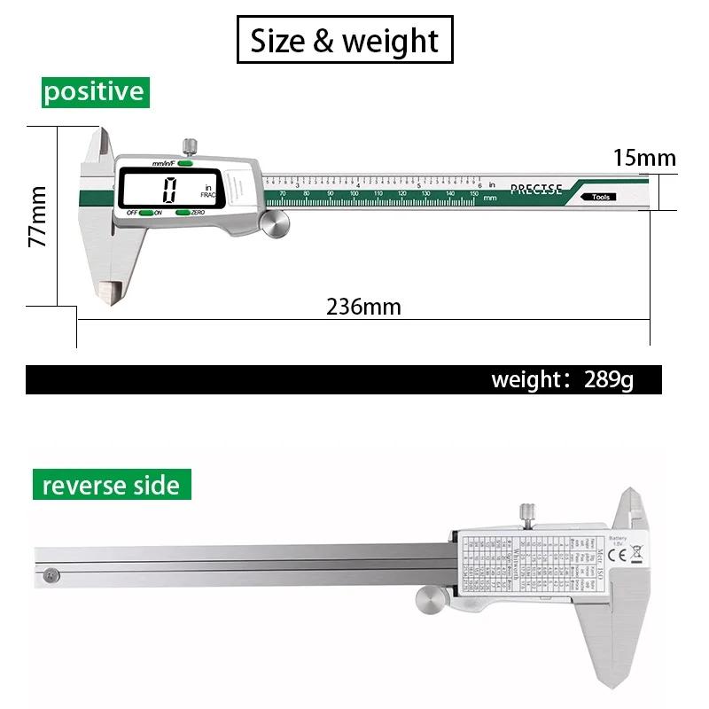 ET50 150mm Numérique Caliper En Acier Inoxydable Fraction/MM/Pouces 0.01mm Haute Précision pour Comp