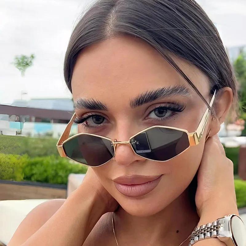 Mode polygonale femmes lunettes de soleil 2025 Vintage marque losange dames lunettes de soleil nuanc