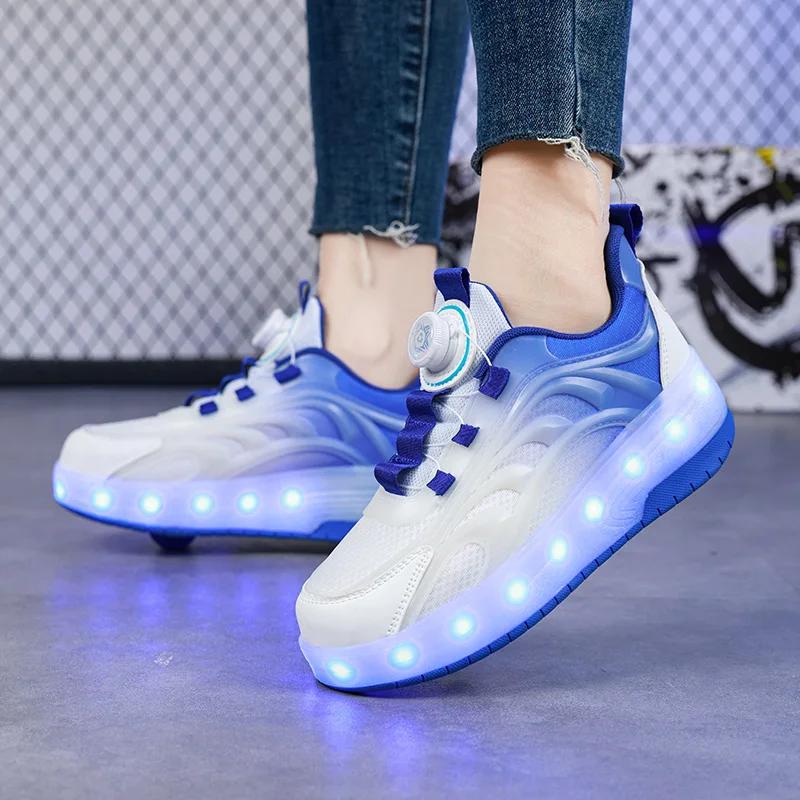 Chaussures de patin à roulettes à deux roues pour enfants, baskets lumineuses de sport lumineuses po