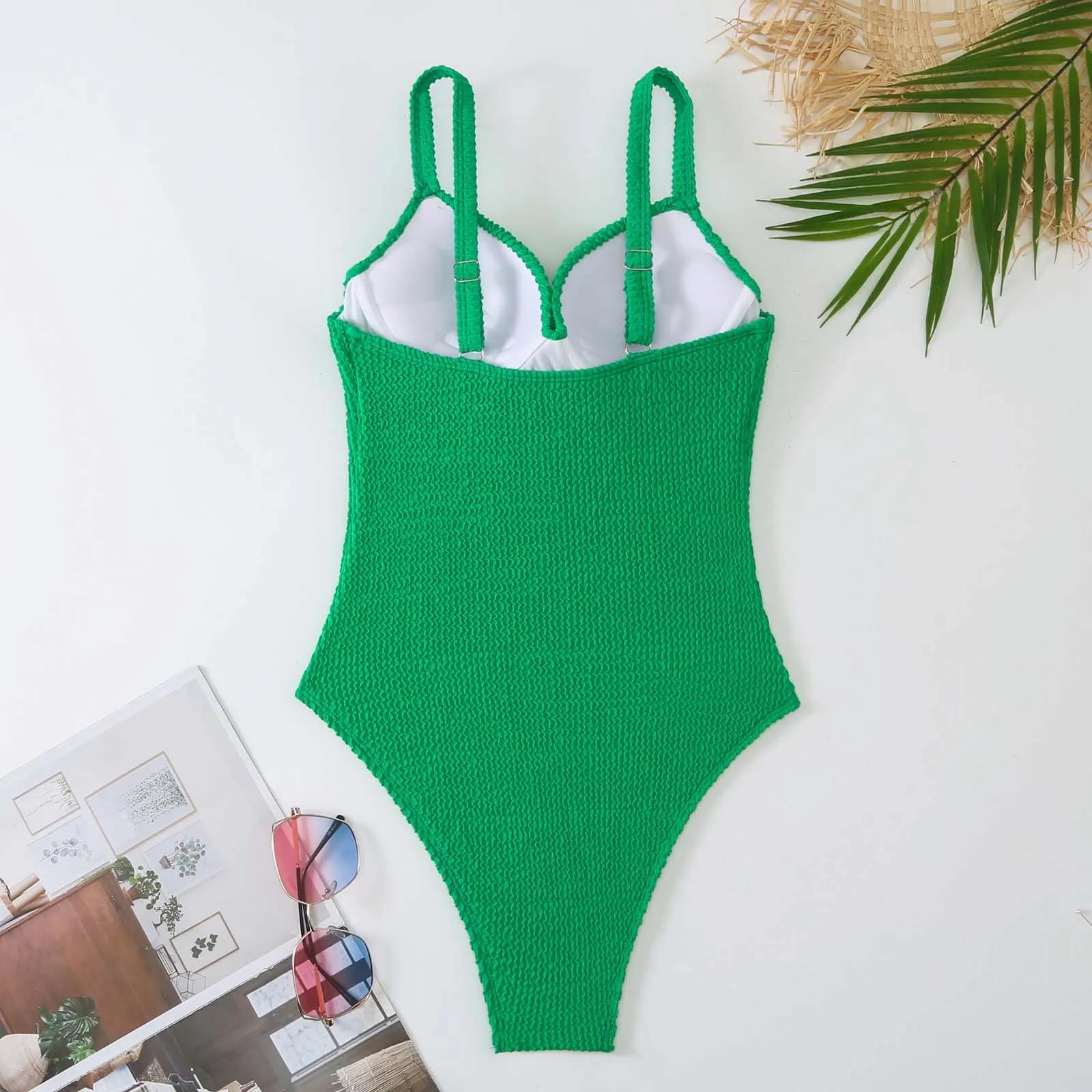 Maillot de bain une pièce push-up 2026 pour femme, couleur unie, combinaison de bain, tenue de plage