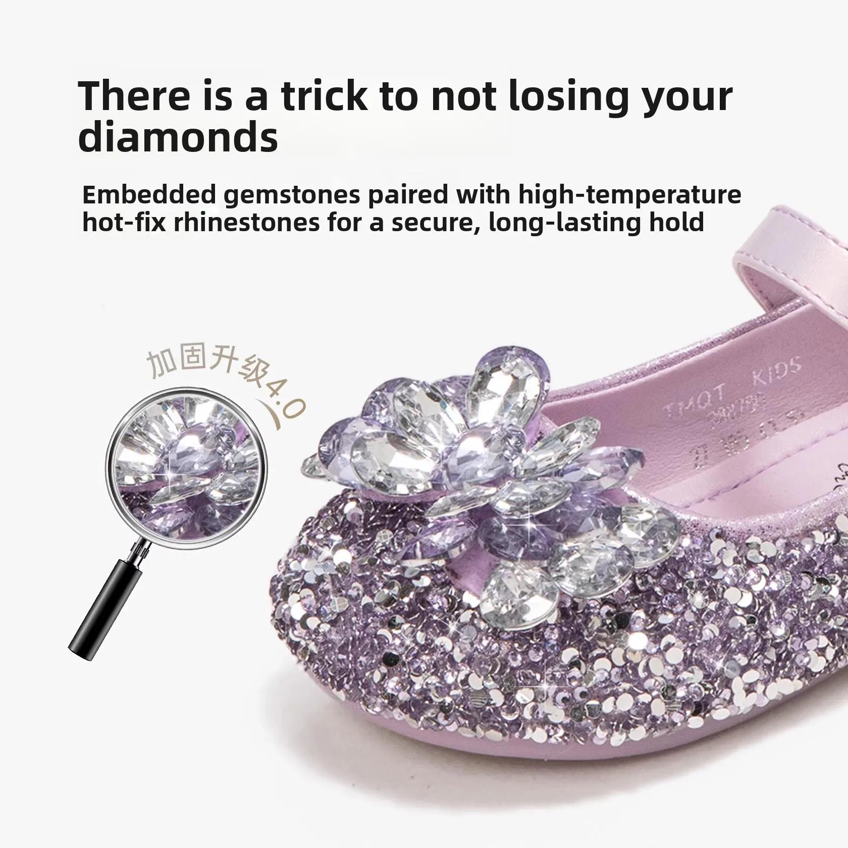 Chaussures à enfiler en cristal pour filles, chaussures plates de princesse à fond souple avec stras