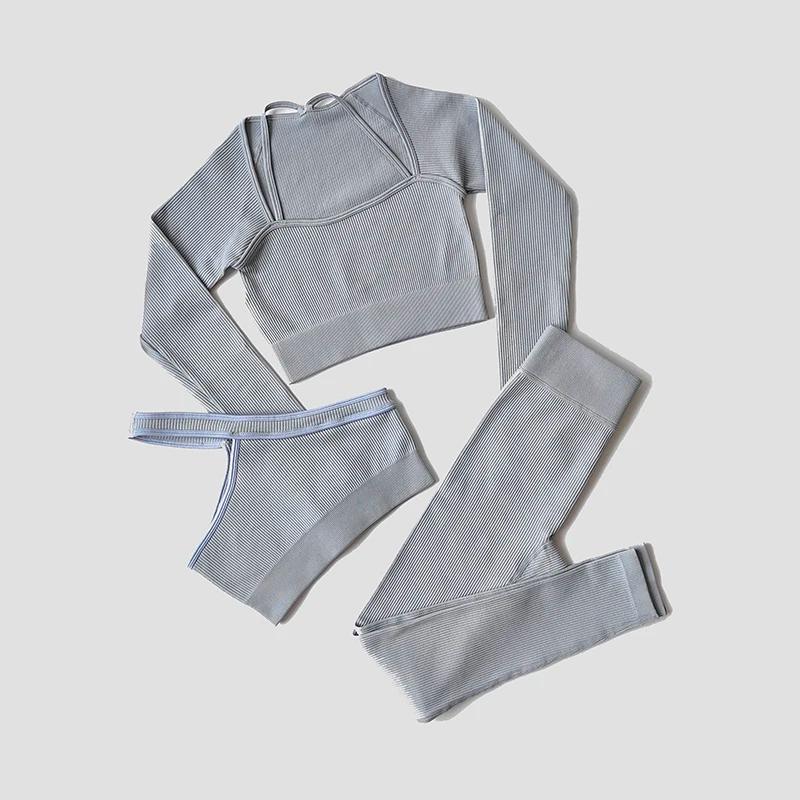 Ensemble de Yoga pour femmes, vêtements de gymnastique, survêtement, manches longues, haut court, so