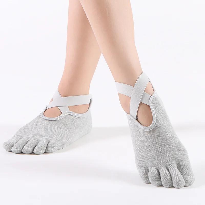 Chaussettes de Yoga antidérapantes à cinq orteils pour femmes, chaussettes de Pilates, protection du