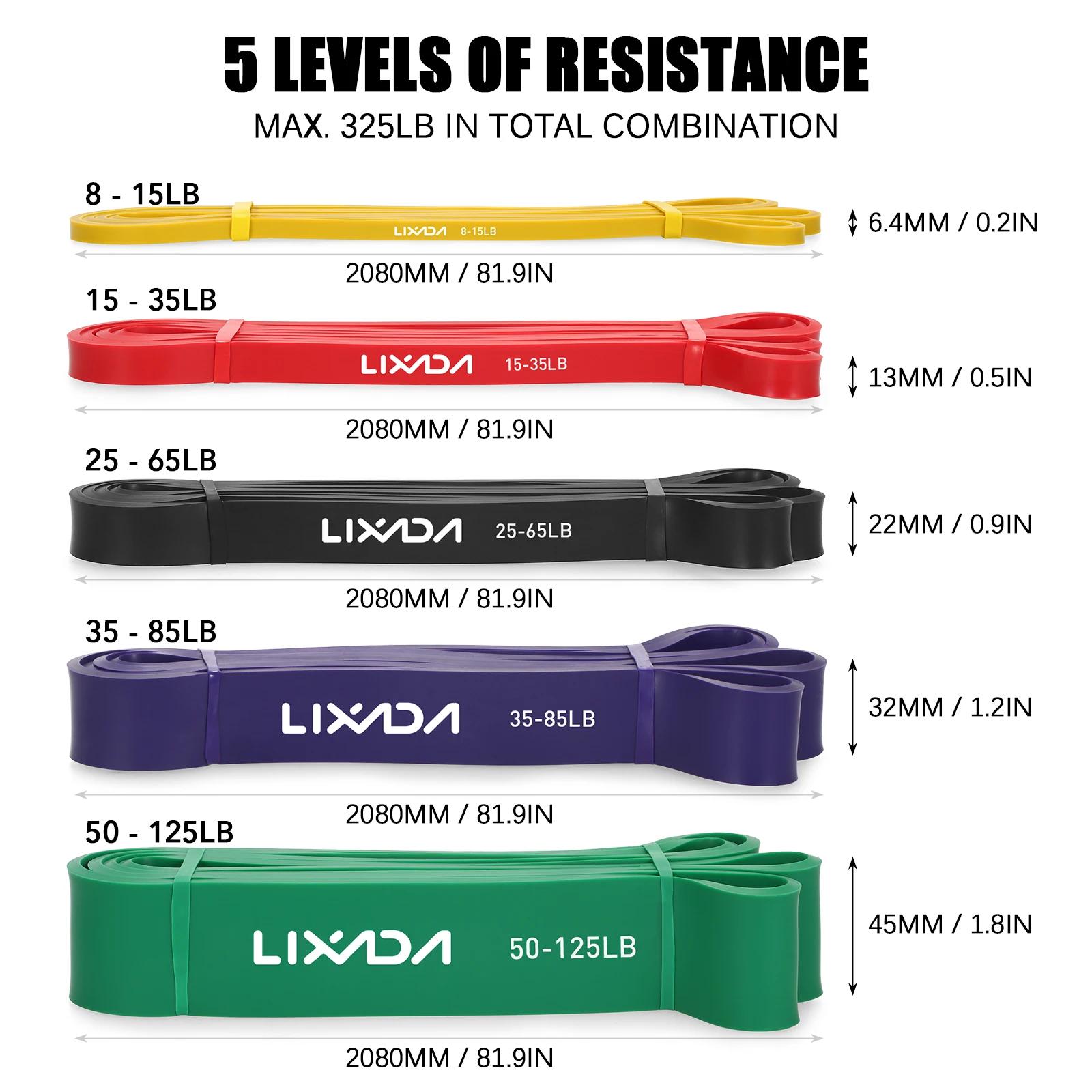 VEXADA-Lot de 5 bandes élastiques à nervures, avec sac de transport, pour exercices de dynamophilie