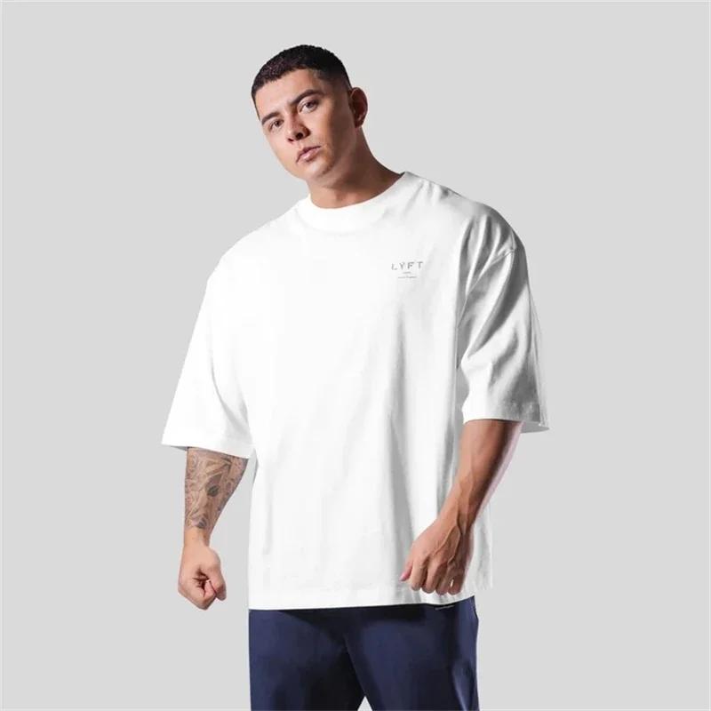 Équipe LYFT argent lettre Logo imprimé confortable coton hommes GYM T-Shirt col rond manches courtes