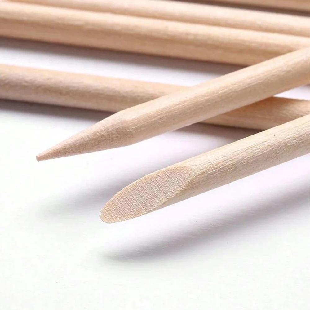 100 pièces bâtons en bois Orange pour ongles Double face poussoir à cuticules dissolvant Nail Art ma