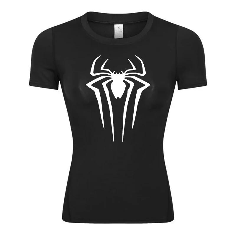 Chemise de Compression à manches courtes imprimé araignée pour femmes, T-Shirt d'athlétisme, de cour
