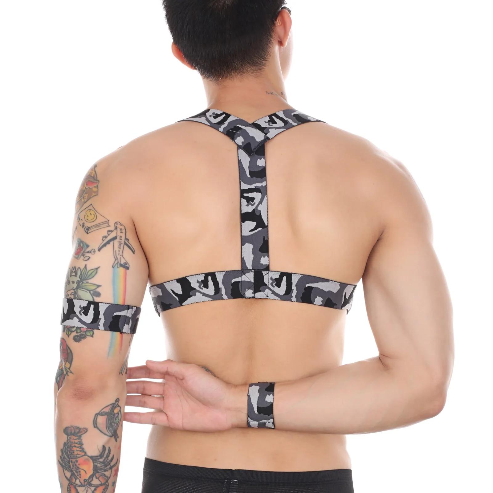 Harnais de poitrine élastique pour hommes, Camouflage, sport, entraînement, sangles musculaires, Cos