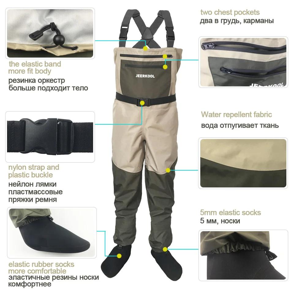 JEERKOOL Chaussures de pêche avec pantalon, Waders de pêche, Baskets aquatiques à semelle en caoutch