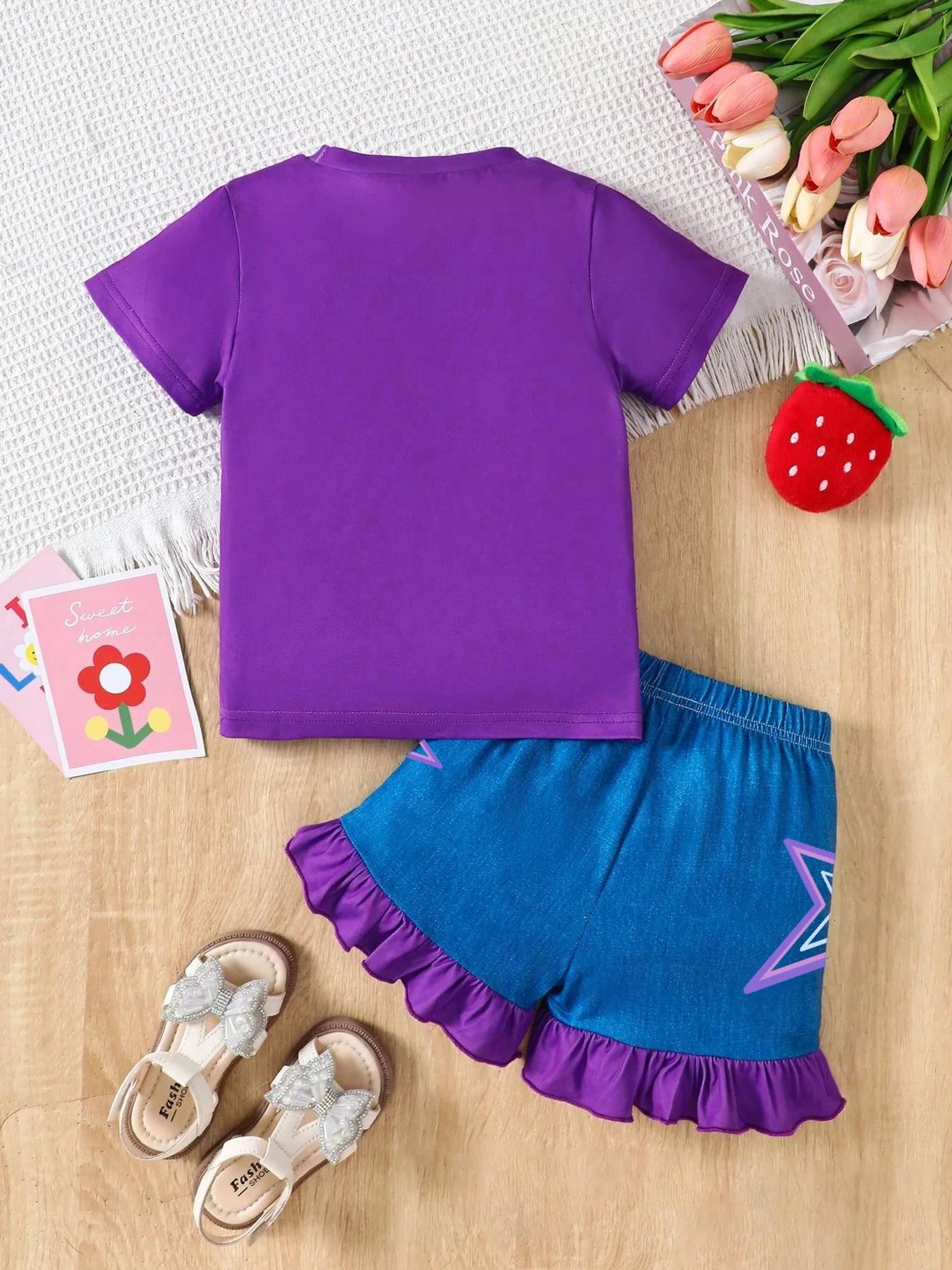 Ensemble 2 pièces tendance pour filles : T-shirt à manches courtes et short à volants, motif K-Pop A