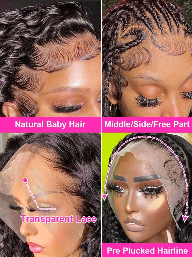 Perruque Lace Frontal Water Deep Wave 13x4 13x6 360 HD en cheveux humains bouclés, 30 40 46 pouces,