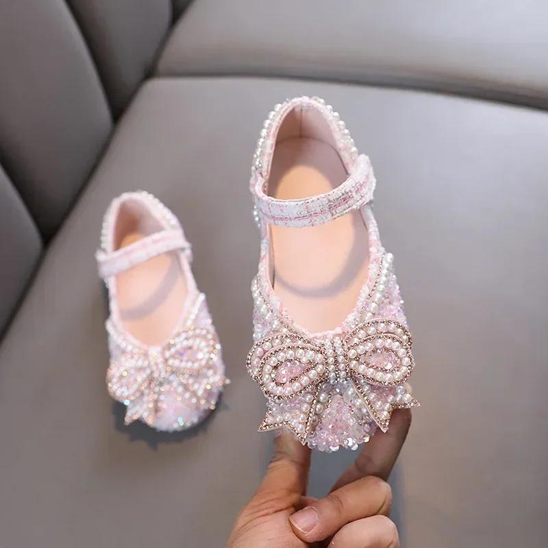 Sandales pour filles, mode, paillettes, strass, nœud, chaussures de princesse pour bébé fille, sanda