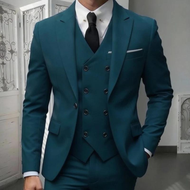Ensemble de costume classique 3 pièces pour homme - Blazer ajusté à revers crantés avec gilet et pan