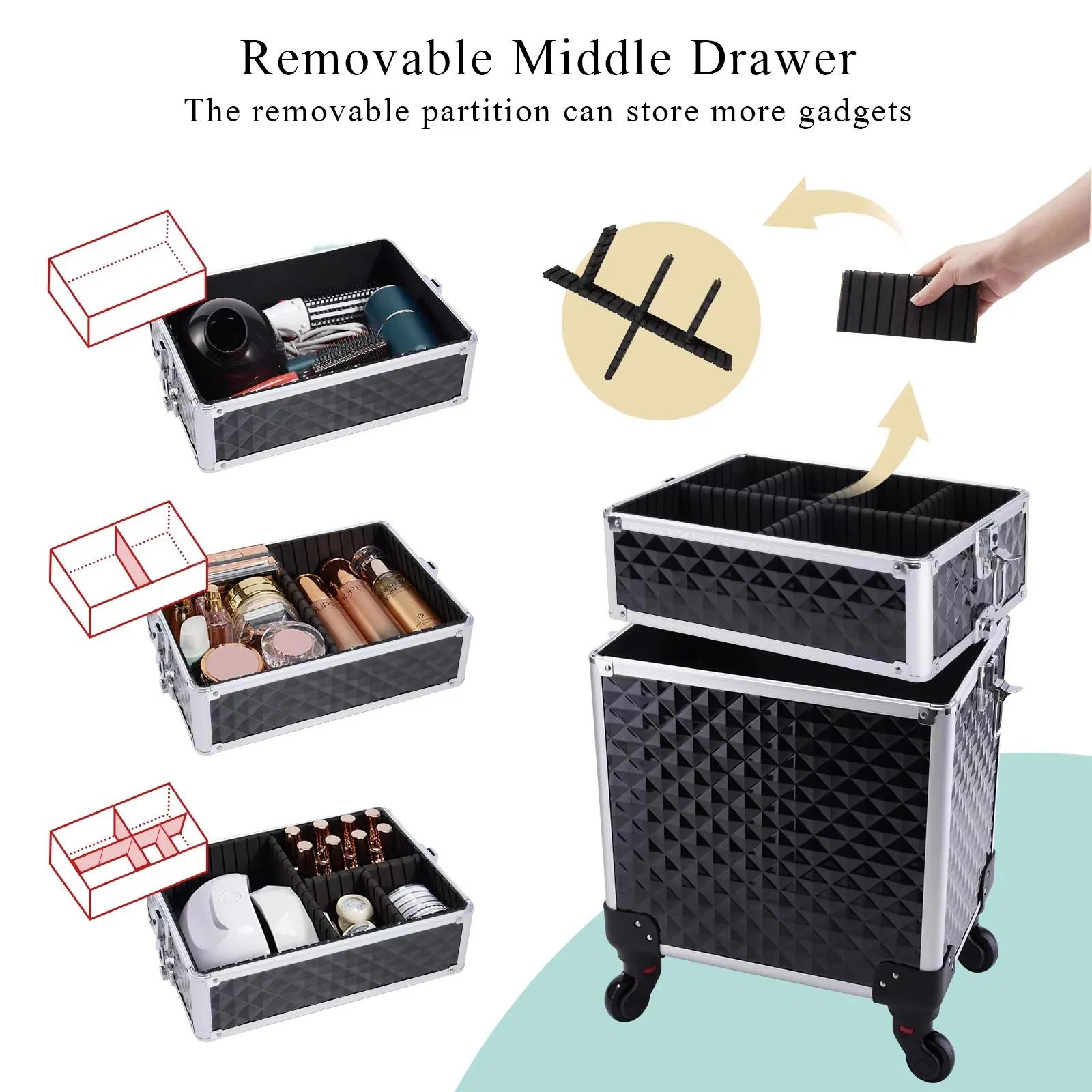 Trousse de maquillage roulante 3 en 1, trousse de maquillage amovible, étui de cosmétologie sur roul