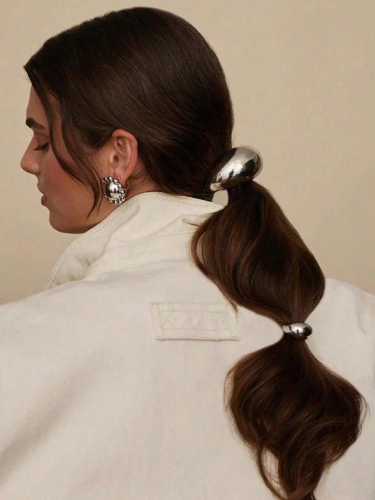 1pc à la mode Punk géométrique métal bandeau queue de cheval cheveux Scrunchie pour les femmes Simpl
