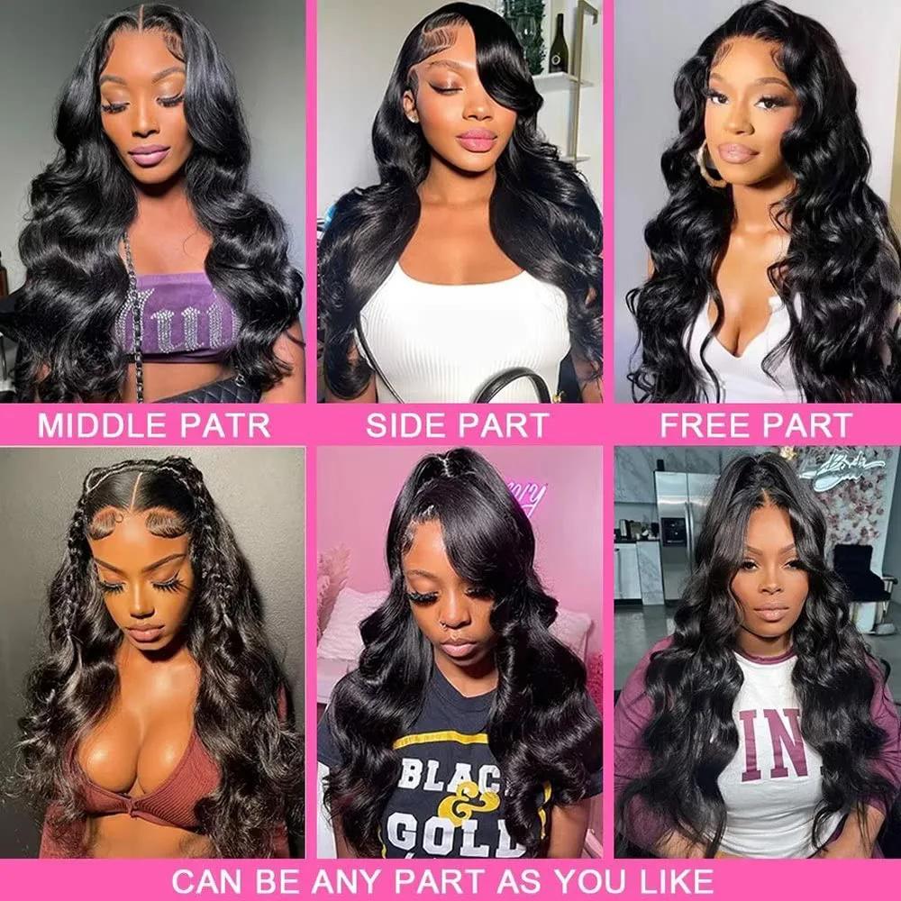 Perruque Lace Front Wig Body Wave naturelle sans colle, cheveux humains, pre-plucked MeltSkins, 6x4,