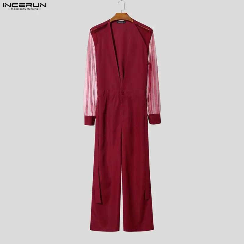 Combinaisons pour hommes INCERUN, style streetwear, à manches longues, col en V, transparentes, avec
